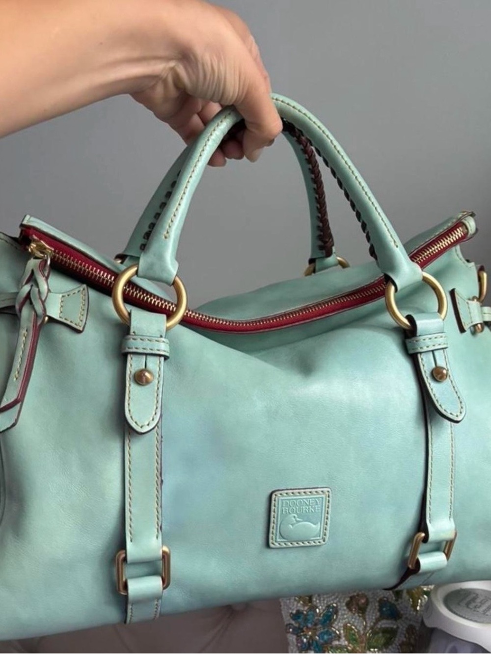 EUC Retired/Rare Dooney & Bourke Large Aqua Florentine Leather Satchel